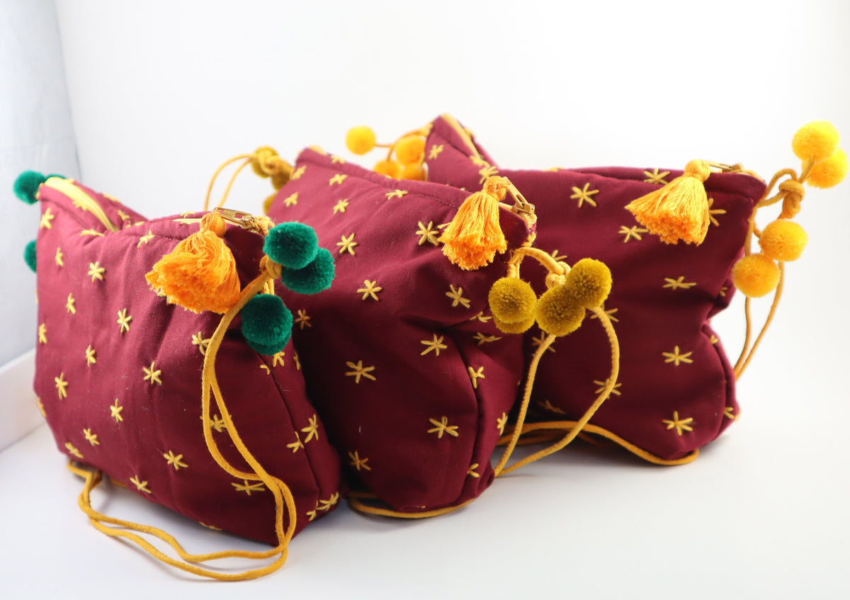 Hand-Embroidered Zip Pouch
