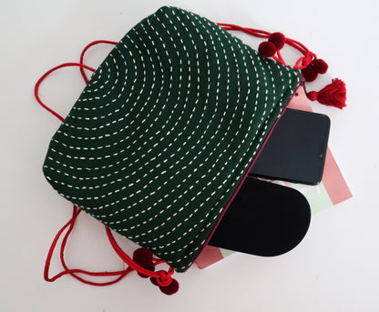 Hand-Embroidered Zip Pouch